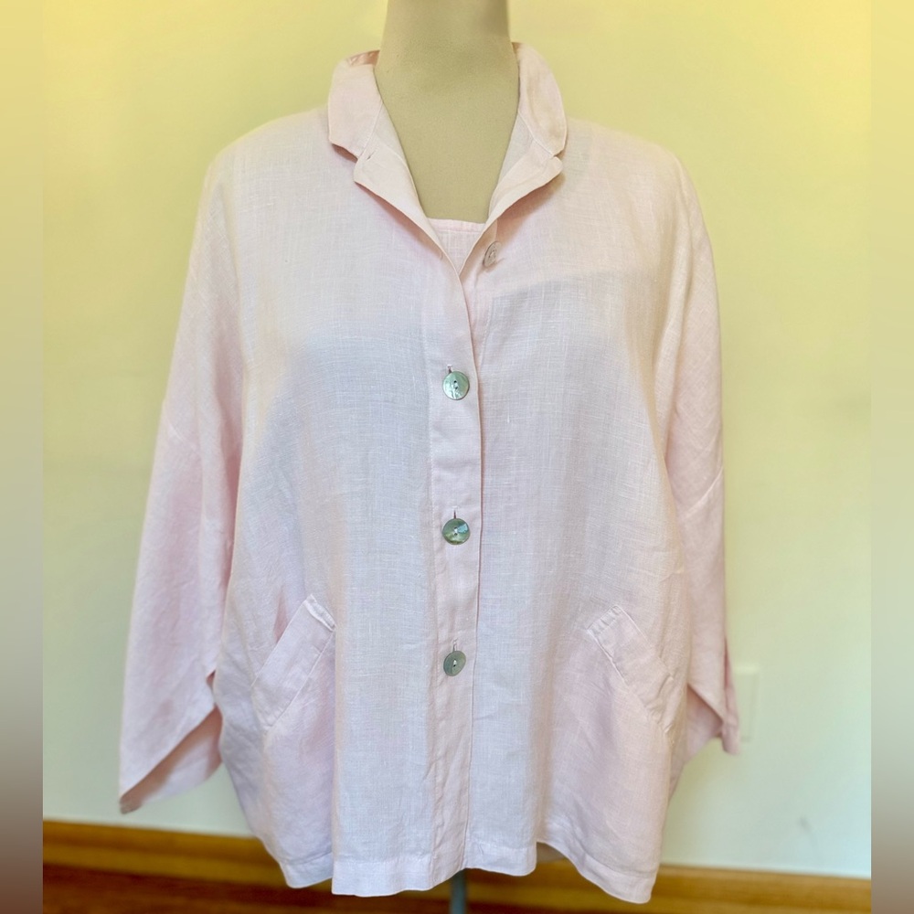 bryn Walker Light Pink Button-Up Top set.  Includes tank top